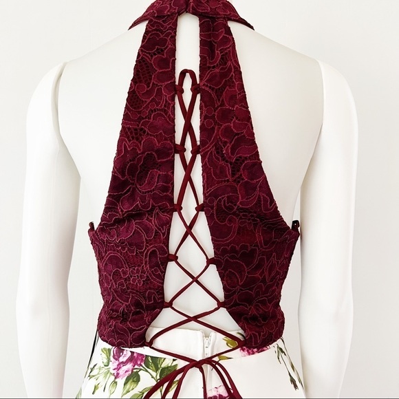 City Vibe Mock Neck Lace-Up Back Lace Top
with Floral Skirt Two-Piece Dress NWT - Picture 5 of 15